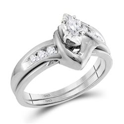 Marquise Diamond Solitaire Classic Wedding Bridal Set 1/4 Cttw 10k White Gold - REF-30F9W