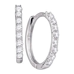 Womens Round Diamond Hoop Earrings 1/3 Cttw 10kt White Gold - REF-16M9H