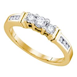 Round Diamond 3-stone Bridal Wedding Engagement Ring 1/3 Cttw 14kt Yellow Gold - REF-34F5W