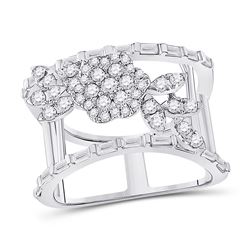 Womens Baguette Diamond Flower Anniversary Ring 1 Cttw 14kt White Gold - REF-76K9Y