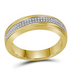 Mens Round Diamond Double Row Crossover Wedding Band 1/5 Cttw 10kt Yellow Gold - REF-32N9F