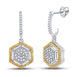 Womens Round Diamond Hexagon Rope Dangle Earrings 1/8 Cttw 10kt Two-tone Gold - REF-16F9W