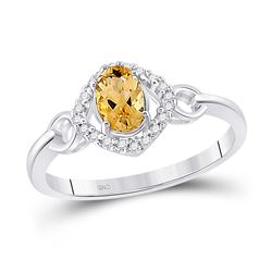 Womens Oval Lab-Created Citrine Diamond Solitaire Ring 1/2 Cttw 10kt White Gold - REF-14W5K