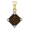 Image 1 : Womens Round Brown Diamond Diagonal Square Pendant 1/6 Cttw 10kt Yellow Gold - REF-6H5R