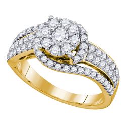 Womens Round Diamond Flower Cluster Ring 7/8 Cttw 10kt Yellow Gold - REF-56X5A