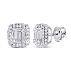 Womens Baguette Diamond Cluster Earrings 1 Cttw 14kt White Gold - REF-65K5Y