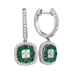 Womens Round Emerald Diamond Dangle Earrings 1 Cttw 18kt White Gold - REF-104M9H