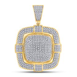 Mens Round Diamond Square Charm Pendant 7/8 Cttw 10kt Yellow Gold - REF-65R5X
