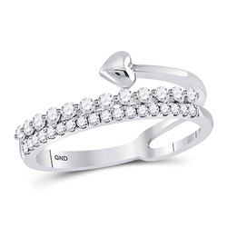 Womens Round Diamond Fashion Heart Ring 3/8 Cttw 14kt White Gold - REF-36M9H