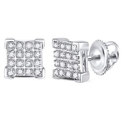 Mens Round Diamond Square Cluster Earrings 1/10 Cttw 10kt White Gold - REF-8N5F