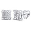 Image 1 : Mens Round Diamond Square Cluster Earrings 1/10 Cttw 10kt White Gold - REF-8N5F