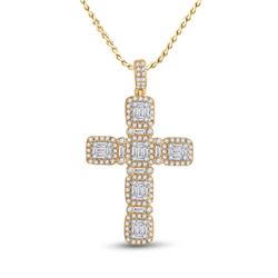 Womens Baguette Diamond Cross Pendant 2 Cttw 14kt Yellow Gold - REF-168H9R