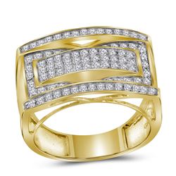 Mens Round Pave-set Diamond Rectangle Cluster Ring 1 Cttw 10kt Yellow Gold - REF-58H5R