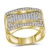 Image 1 : Mens Round Pave-set Diamond Rectangle Cluster Ring 1 Cttw 10kt Yellow Gold - REF-58H5R