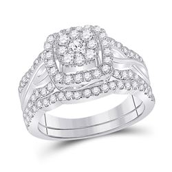 Round Diamond Bridal Wedding Ring Band Set 1 Cttw 10kt White Gold - REF-71H9R