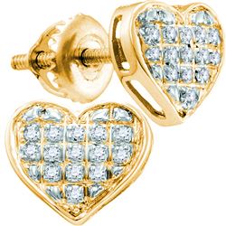 Womens Round Diamond Heart Cluster Earrings 1/10 Cttw 10kt Yellow Gold - REF-10K9Y