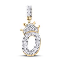 Mens Baguette Diamond Number 0 Crown Charm Pendant 3/4 Cttw 10kt Yellow Gold - REF-28K5Y