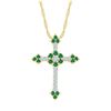 Image 1 : Womens Round Lab-Created Emerald Cross Pendant 7/8 Cttw 10kt Yellow Gold - REF-27A9M
