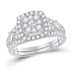 Round Diamond Bridal Wedding Ring Band Set 1 Cttw 10kt White Gold - REF-63K9Y