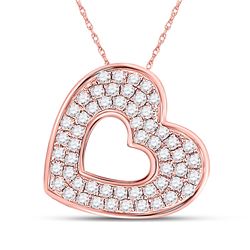 Womens Round Diamond Sideways Heart Pendant 1/3 Cttw 10kt Rose Gold - REF-19Y5N