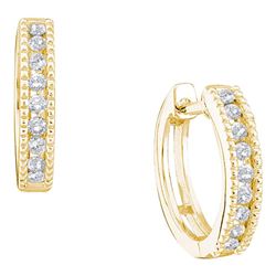 Womens Round Diamond Milgrain Single Row Hoop Earrings 1/4 Cttw 14kt Yellow Gold - REF-24M5H
