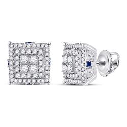 Womens Round Diamond Blue Sapphire Square Earrings 1 Cttw 14kt White Gold - REF-57A5M
