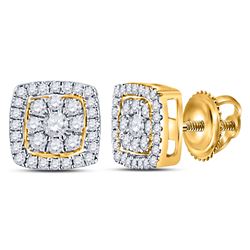 Womens Round Diamond Square Cluster Earrings 1-1/4 Cttw 14kt Yellow Gold - REF-71M9H