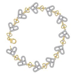 Womens Round Diamond Link Heart Bracelet 1 Cttw 10kt Yellow Gold - REF-60W9K