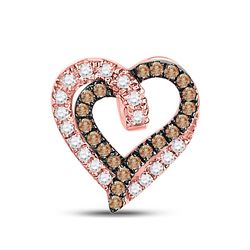 Womens Round Brown Diamond Heart Pendant 1/3 Cttw 10kt Rose Gold - REF-15H9R