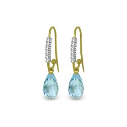 Genuine 4.68 ctw Blue Topaz & Diamond Earrings 14KT Yellow Gold - REF-40F7Z