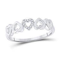 Womens Round Diamond Alternating Heart Band Ring .03 Cttw 10kt White Gold - REF-8N5F