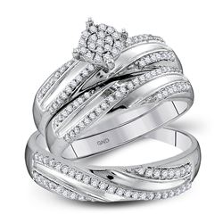 His Hers Round Diamond Cluster Matching Wedding Set 1/2 Cttw 10kt White Gold - REF-38W9K