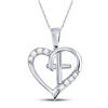 Image 1 : Womens Round Diamond Nested Cross Heart Pendant 1/20 Cttw 10kt White Gold - REF-6M5H