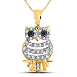 Womens Diamond Owl Pendant 1/6 Cttw 10kt Yellow Gold - REF-12N9F