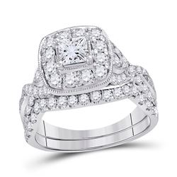 Princess Diamond Bridal Wedding Ring Band Set 2 Cttw 14kt White Gold - REF-209X9A