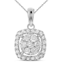 Womens Round Diamond Square Cluster Pendant 1/4 Cttw 14kt White Gold - REF-19R5X