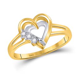 Womens Round Diamond Double Heart Ring .03 Cttw 10kt Yellow Gold - REF-11F9W