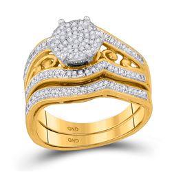 Round Diamond Bridal Wedding Ring Band Set 3/8 Cttw 10kt Yellow Gold - REF-32A5M