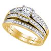 Image 1 : Princess Diamond Bridal Wedding Ring Band Set 1 Cttw 14kt Yellow Gold - REF-164W5K