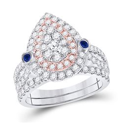 Round Diamond Bridal Wedding Ring Band Set 1-1/2 Cttw 10kt Two-tone Gold - REF-85N9F