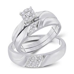 His Hers Round Diamond Cluster Matching Wedding Set 1/5 Cttw 10kt White Gold - REF-27K9Y