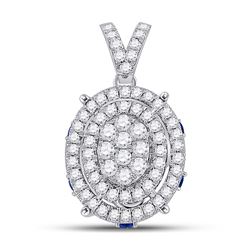 Womens Round Diamond Oval Cluster Pendant 1/2 Cttw 14kt White Gold - REF-35N5F