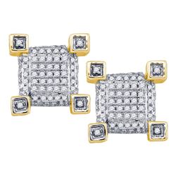 Mens Round Diamond Square Cluster Earrings 1/3 Cttw 10kt Yellow Gold - REF-21X5A