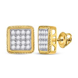 Mens Round Diamond Square Cluster Earrings 1 Cttw 10kt Yellow Gold - REF-54Y5N
