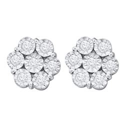 Womens Round Illusion-set Diamond Flower Cluster Earrings 1 Cttw 10kt White Gold - REF-52N5F