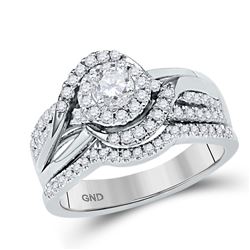 Round Diamond Bridal Wedding Ring Band Set 5/8 Cttw 14kt White Gold - REF-65N5F