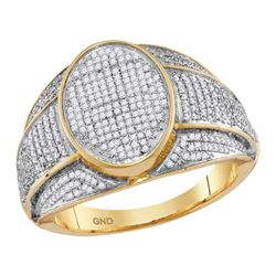 Mens Round Diamond Oval Cluster Ring 3/4 Cttw 10kt Yellow Gold - REF-64F5W