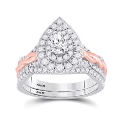 Pear Diamond Bridal Wedding Ring Band Set 1 Cttw 14kt Two-tone Gold - REF-118A9M
