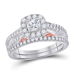 Round Diamond Bridal Wedding Ring Band Set 1 Cttw 14kt Two-tone Gold - REF-98W5K