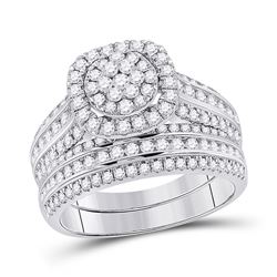 Round Diamond Bridal Wedding Ring Band Set 1-1/2 Cttw 14kt White Gold - REF-109K5Y